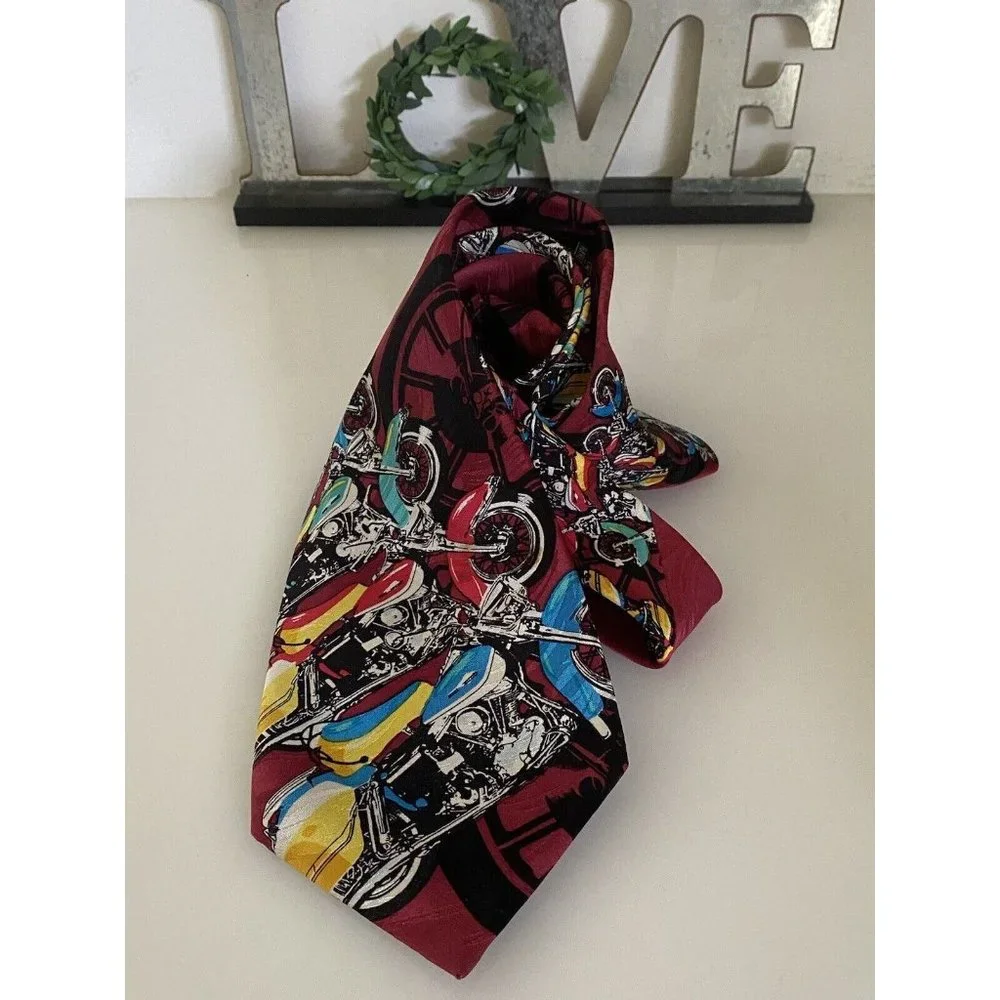 Harley Line Up 1993 Harley Davidson Ralph Martin 100% Silk‎ Neck Tie Vintage 4